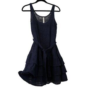Aeropostale Navy Blue Lace Tiered Cottage Core Feminine Lined Tank Dress Size M